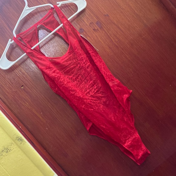 NWT 2 x Jezebel Penelope Lace & Mesh Teddy size M color Red and White - Picture 3 of 16